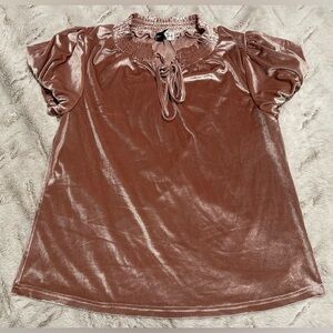 Piper & Scoot Women's Pink Velvet Puff Sleeve Blouse
